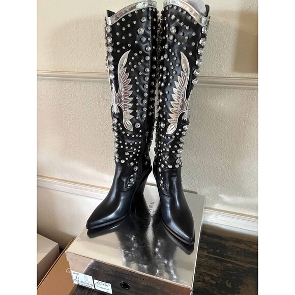 Azalea Wang  Upbeat Black Jeweled Western Boot. -NIB- SZ 8.5 - Picture 1 of 5